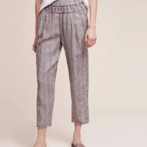 Hei Hei Anthropologie Stripe Linen Pull On Crop Pant Grey/Brown/Black Stripe szS - Picture 1 of 4